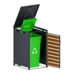 Magazie depozitare pubele CCG-04, metal, gri + maro, 69 x 80 x 116 cm