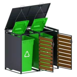 Magazie depozitare pubele CCG-05, metal, gri + maro, 134 x 80 x 116 cm