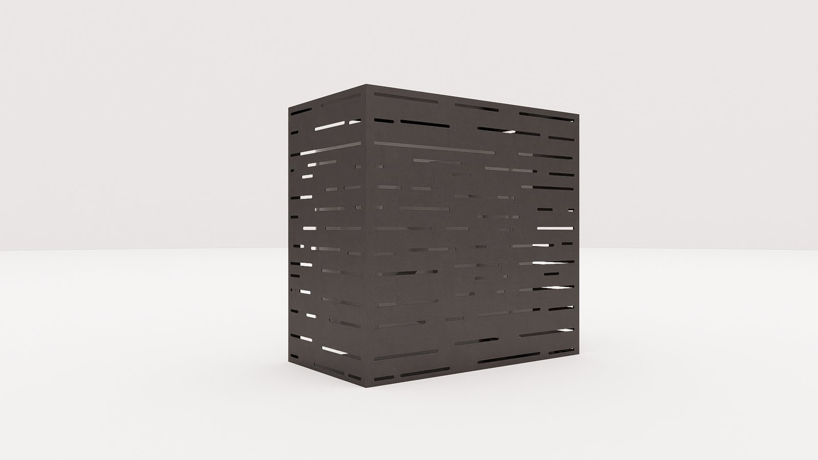 p3_01 Husă metalică decorativă pentru pompă de căldură și aer condiționat – Design modern cu fante orizontale, personalizabilă - imagine 1