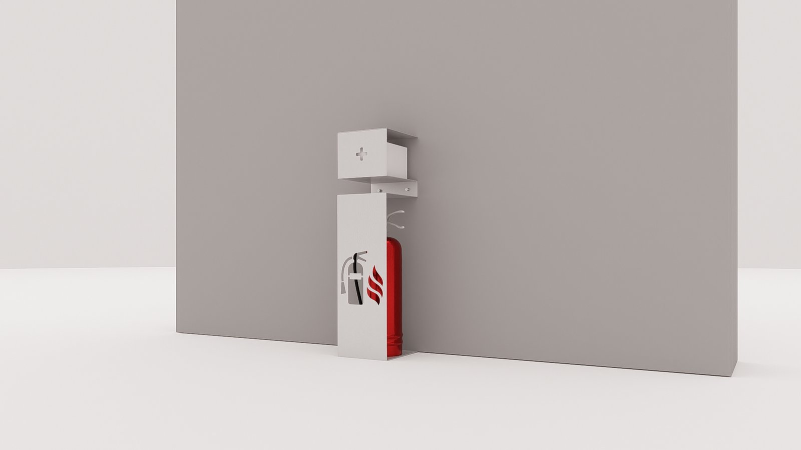 p8_01 Suport metalic pentru stingător și trusă de prim ajutor – Design modern, 2 în 1 - imagine 1