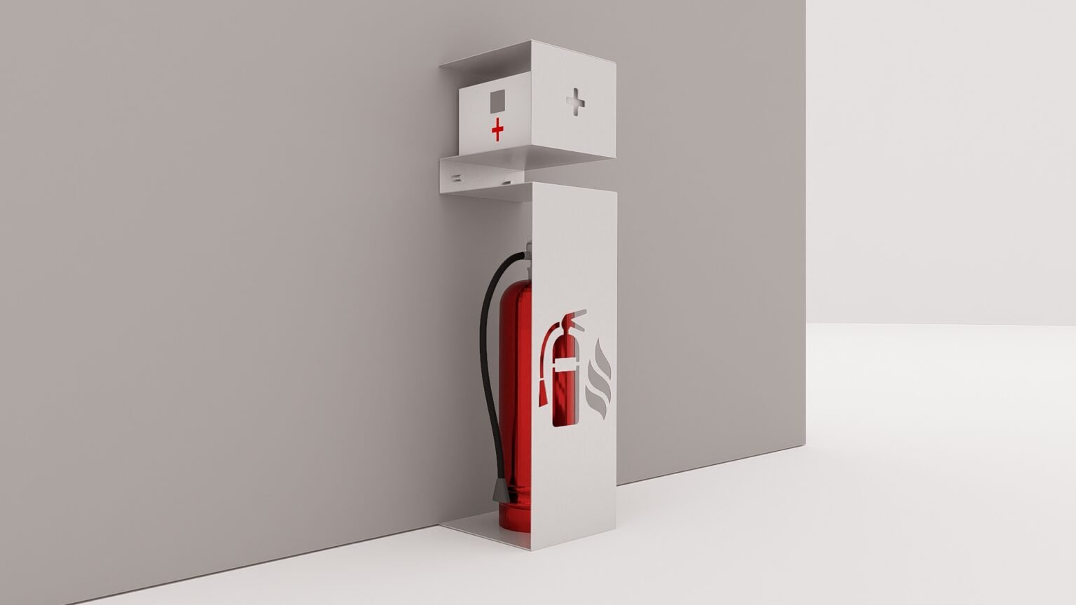 Suport metalic pentru stingător și trusă de prim ajutor – Design modern, 2 în 1 - imagine 3