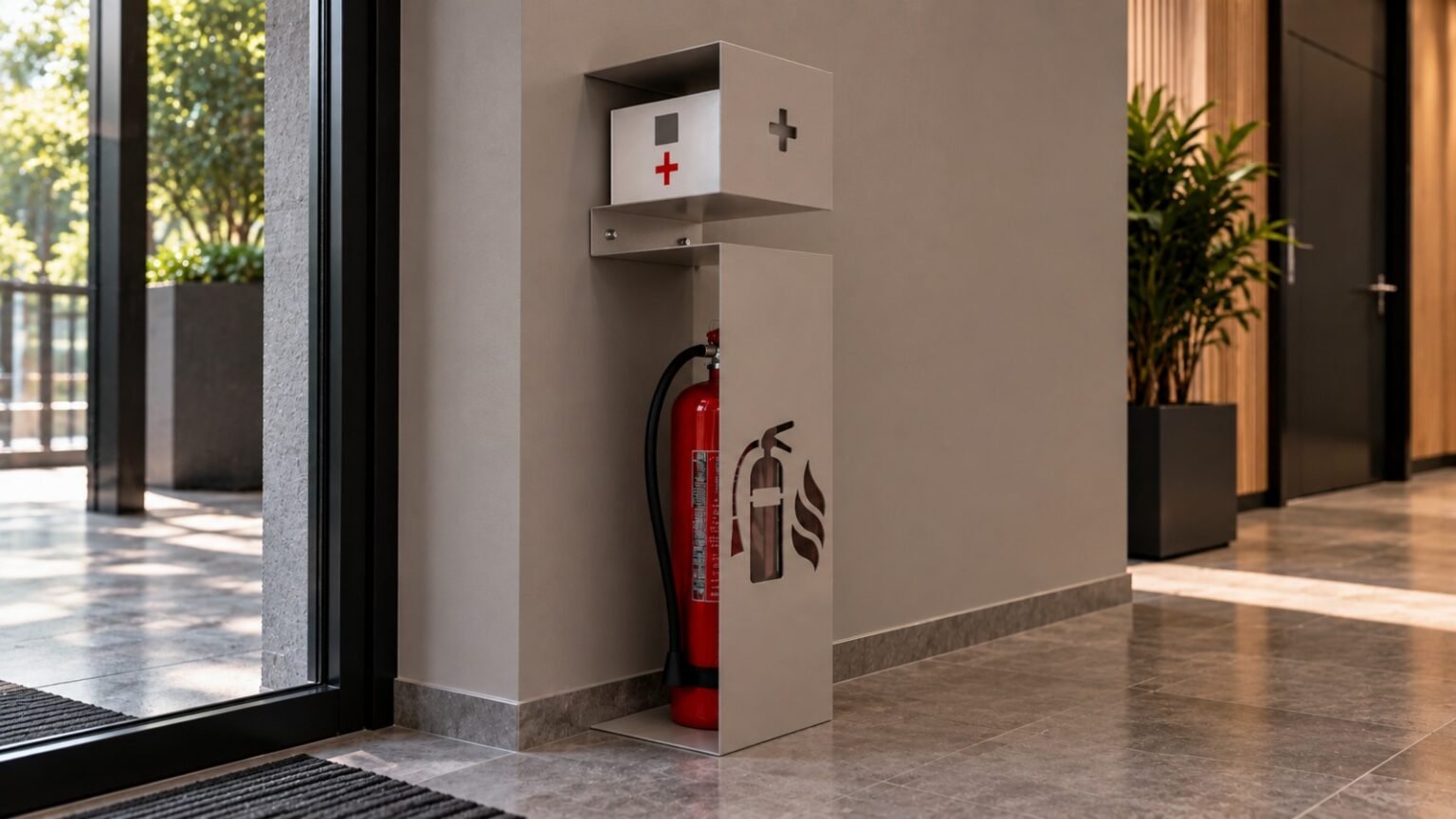 Suport metalic pentru stingător și trusă de prim ajutor – Design modern, 2 în 1 - imagine 4